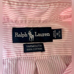 Ralph Lauren Yarmouth Long Sleeve Button Down - Size 16 32/33 Pink Stripe Cotton